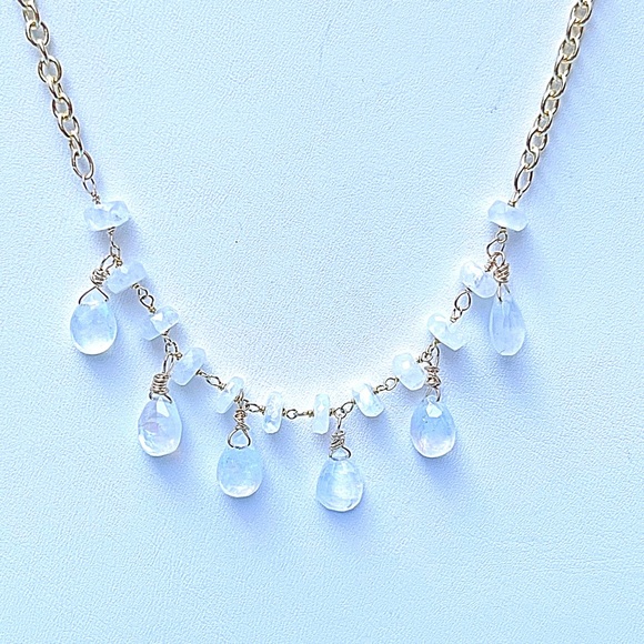 Rainbow Moonstone or Labradorite Briolette & Rondelle Necklace on Chains NWT - Picture 6 of 11